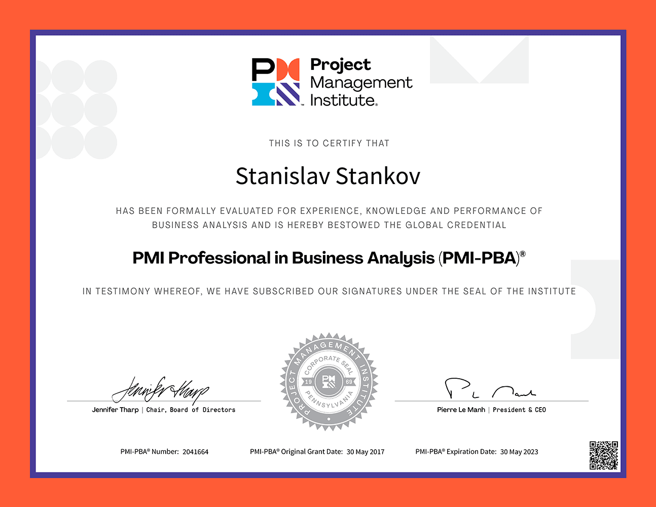 PMI Professional in Business Analysis (PMI-PBA)